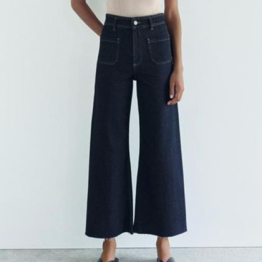 Zara Dark Jeans High Waisted Wide Leg Size 2